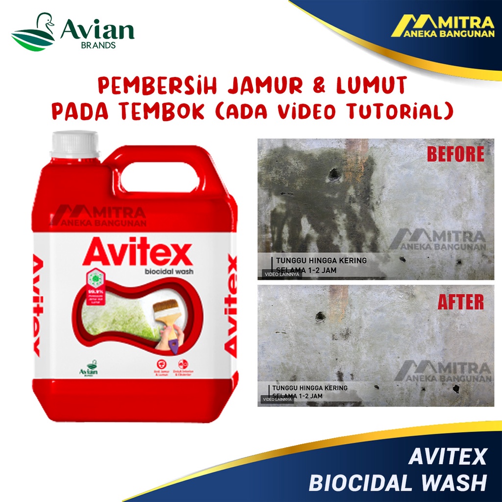 AVITEX BIOCIDAL WASH 0,9 LITER / PEMBERSIH JAMUR DAN LUMUT TEMBOK / FUNGICIDAL WASH / ANTI JAMUR LUM