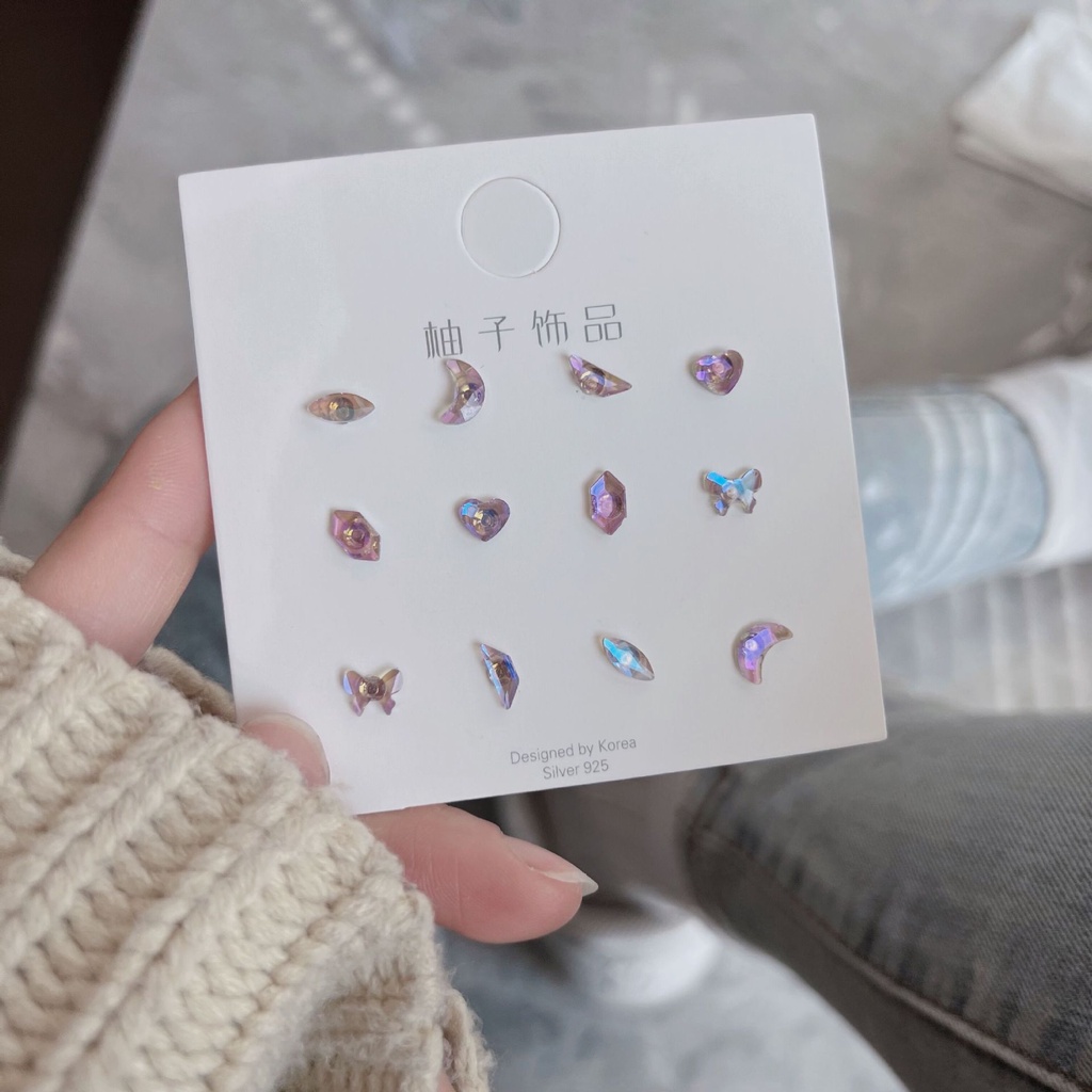 6 Pasang / Set Anting Tusuk Bentuk Geometri Bahan Resin Warna-Warni Untuk Wanita