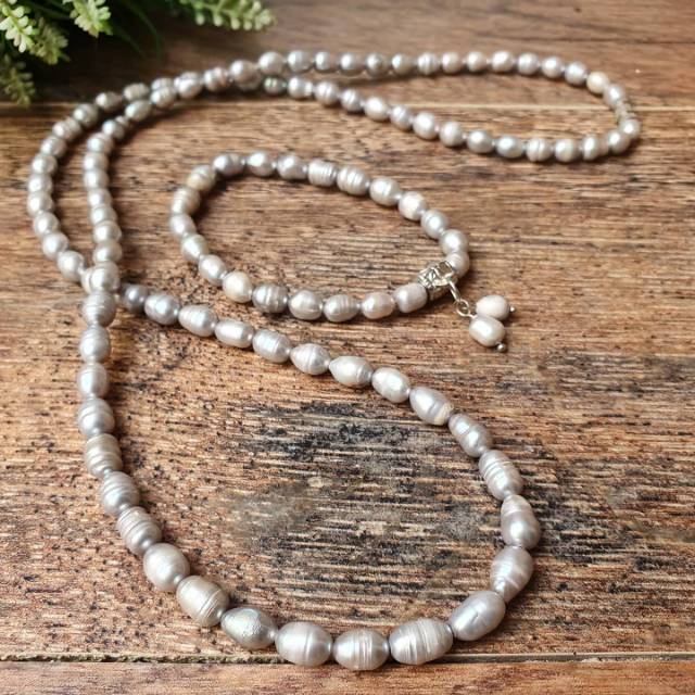 Kalung mutiara air tawar abu-abu F