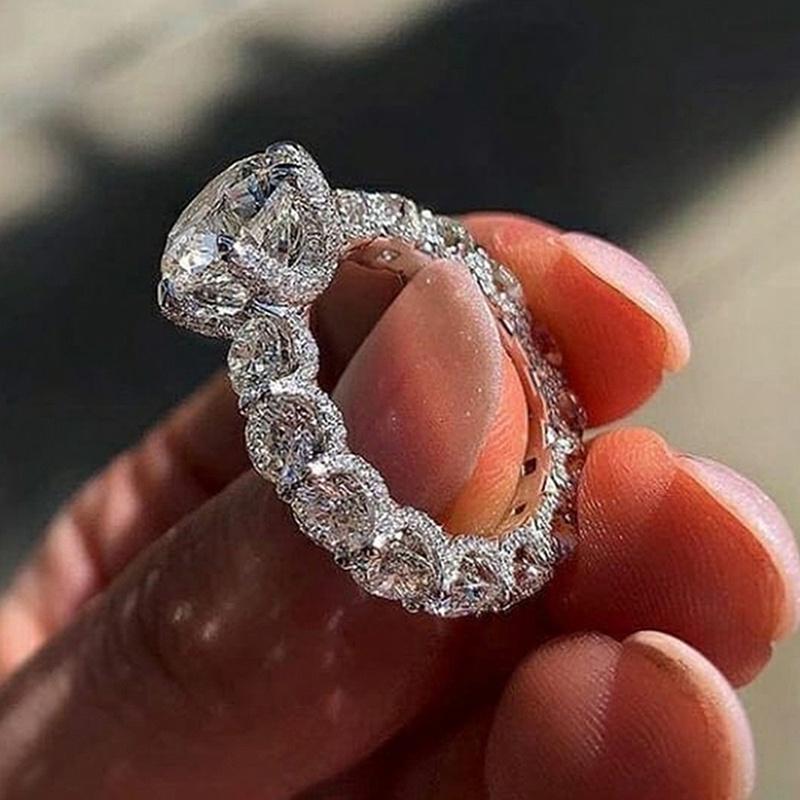 Cincin Wanita Hias Cubic Zirconia Berkilau Untuk Pertunangan / Pernikahan