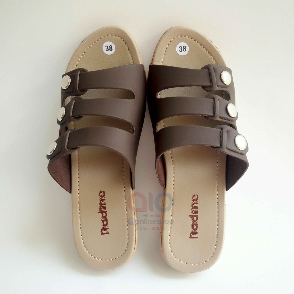 Nadine Sandal Slop Wedges 37-40 Kulit Wanita Fashion Ban 3 Casual Perempuan 3 Cm Kulit Sintetis N07