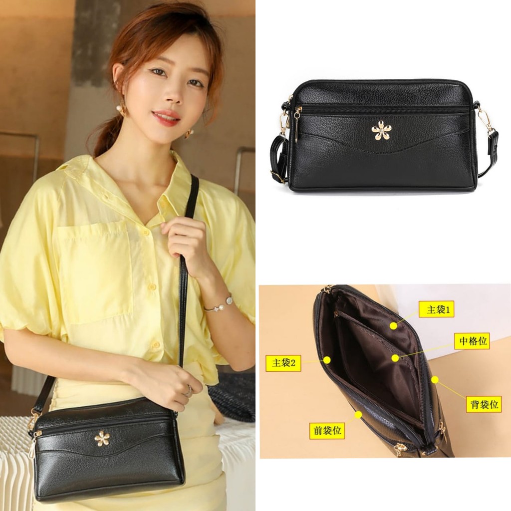 TAS SELEMPANG WANITA KULIT PREMIUM HITAM TA403B5 SIFOLIA SLING BAG IMPORT KOREA KECIL KEKINIAN BATAM