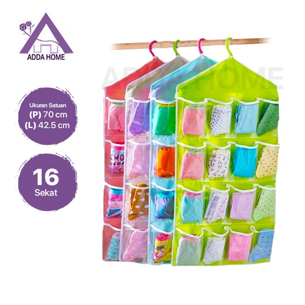 Adda Home - Hanger Organizer Tempat Gantung CD Pakaian Kaos Kaki Serbaguna 16 Sekat