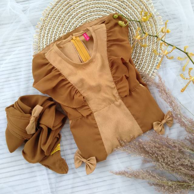 GAMIS ANAK 5-9 TAHUN WARNA MOCCA COKLAT LUCU CANTIK LABELLA LATEESHA SIMPEL PLAIN POLOS