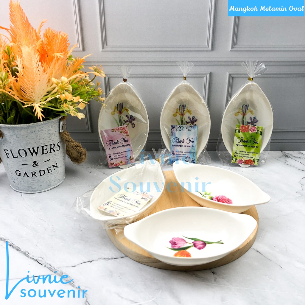 Souvenir Mangkok Melamin Oval Kemas Plastik