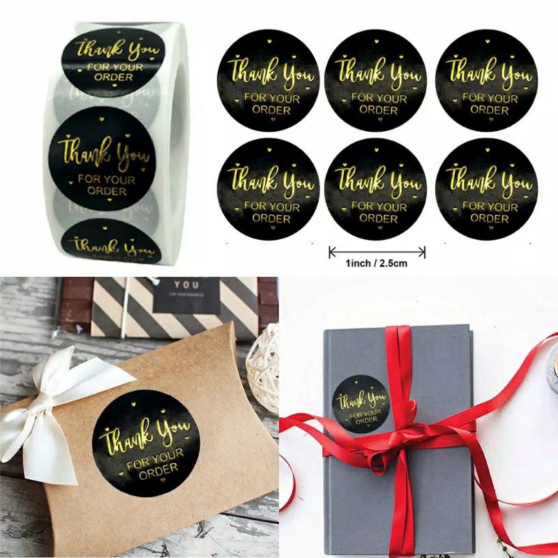 

500 pcs / 1 Roll stiker label segel tulisan thank you 2.5cm