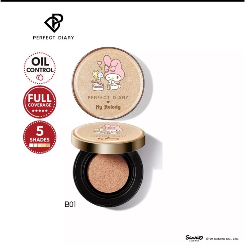 Perfect Diary X Sanrio Magicstay Skin Perfecting Cushion Foundation Long Lasting Radiance Face Make 
