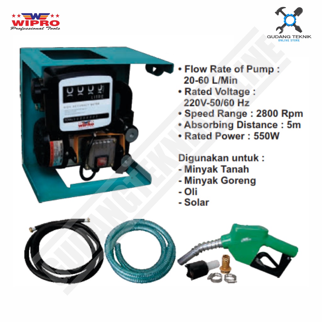 Pompa Minyak Elektrik with Flow Meter WIPRO PMEF-4 / Pompa Minyak Oli Solar Bensin LISTRIK WIPRO PMEF 4 - Oil Pump LISTRIK With PENUTUP WIPRO PMEF4