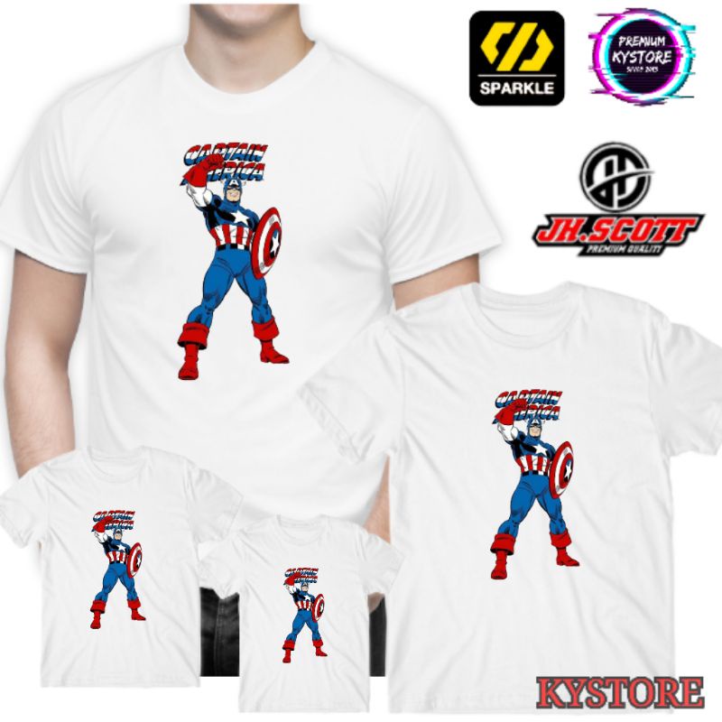 kaos anak dan dewasa pria motif captain america atasan - edisi family