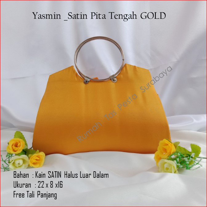 Tas Clutch,Tas Seserahan,Tas Souvenir,Yasmin _Satin Pita Tengah GOLD