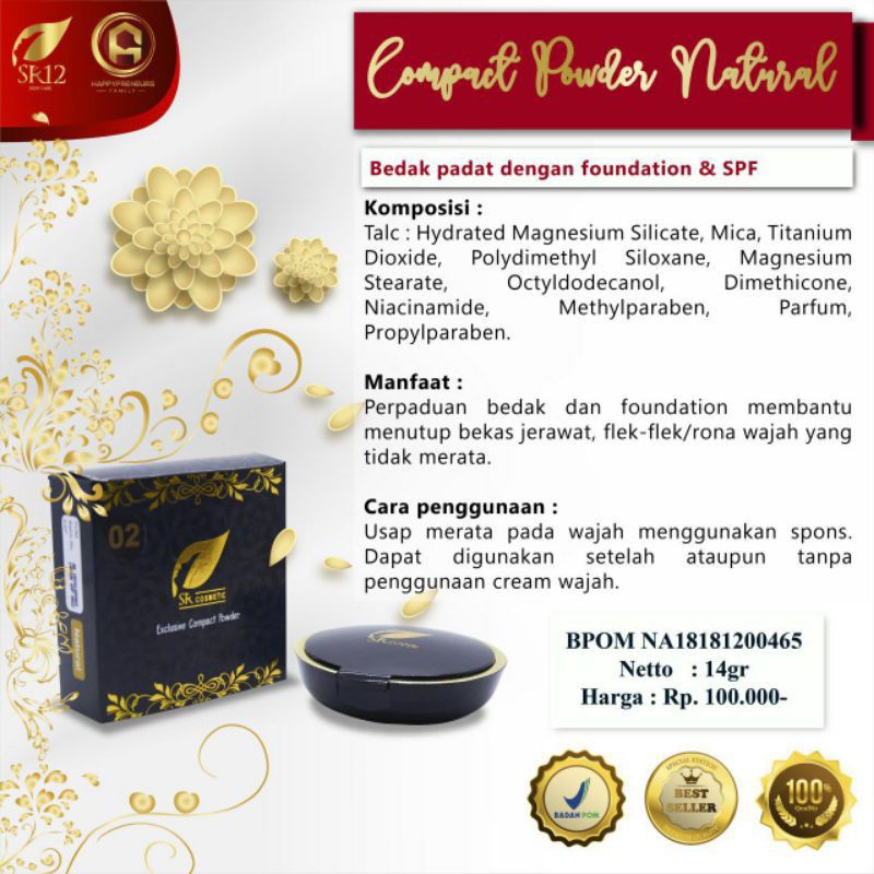 BEDAK PADAT / EXCLUSIVE COMPACT POWDER SR12 BERSPF BPOM / MENGURANGI MINYAK DI WAJAH / PERPADUAN BEDAK FOUNDATION