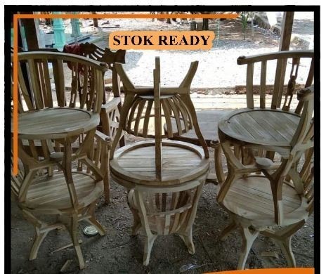 MEJA KURSI TERAS KAYU JATI JEPARA MANGKOK HARGA MENTAH 4 KURSI 1 MEJA