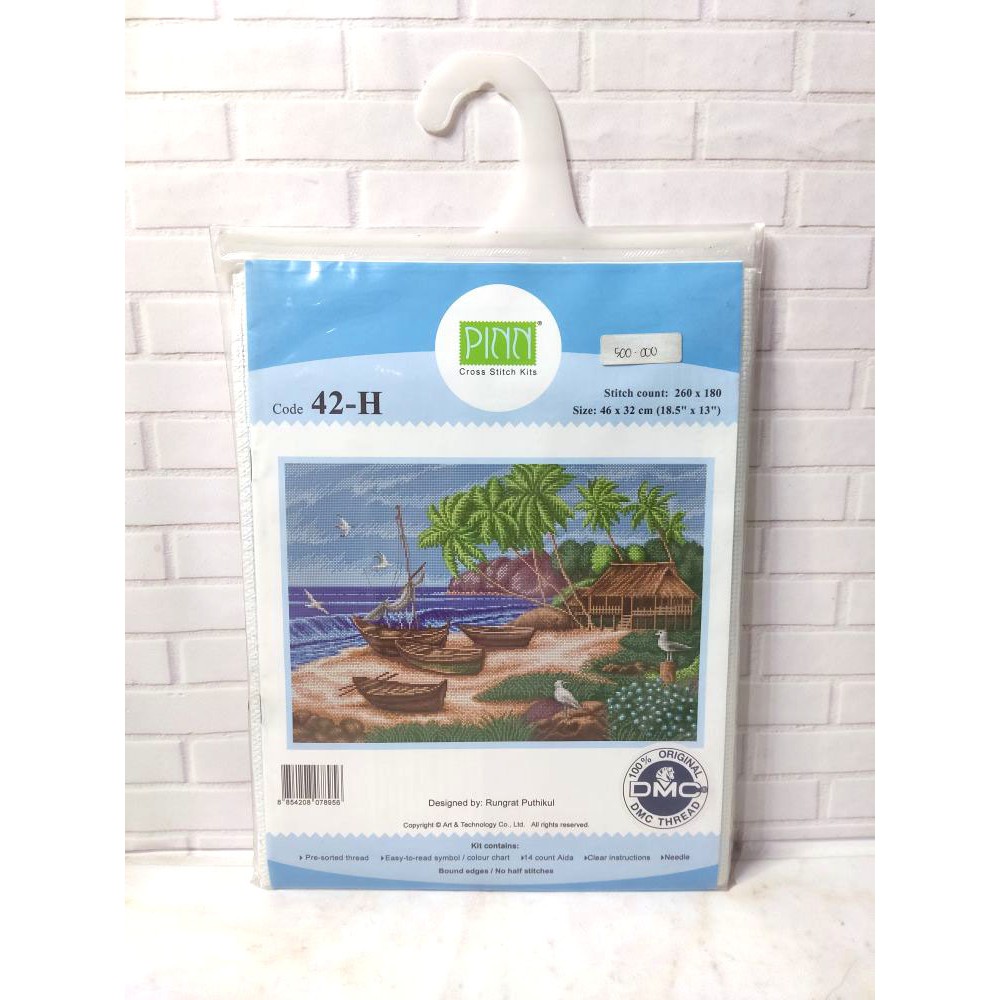 Paket DIY Craft Sulam Kristik Strimin Ori PINN 42-H Sea Breeze Pemandangan Pantai Beach