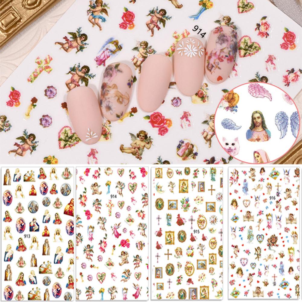 Mxbeauty Angel Stiker Kuku 3D DIY Heaven Back Lem Cupid Mary Nail Art Dekorasi