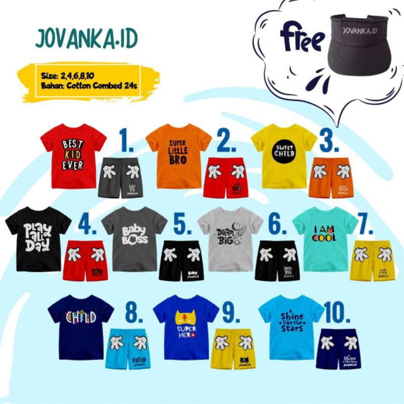 JOVANKA.ID Setelan anak cowok size 6&10 GRATIS TOPI