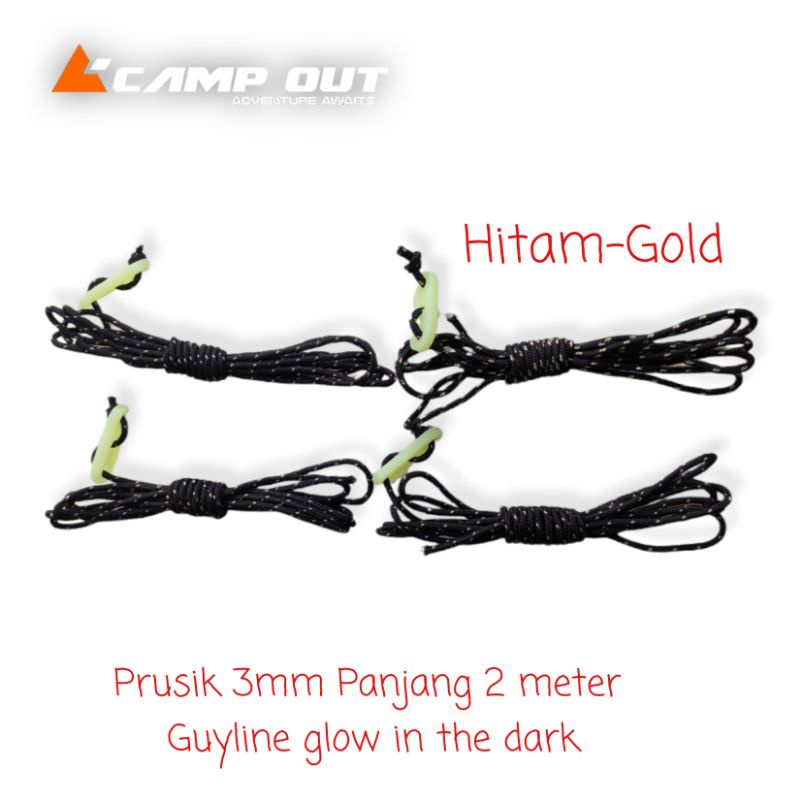 Tali prusik - Tali flysheet - Guyline Rope Glow In The Dark - Tali tiang Flysheet - Tali tenda