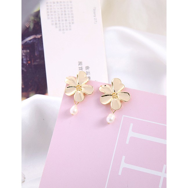 LRC Anting Tusuk Fashion Gold 925 Sterling Silver Flower Pearl Earrings D03316