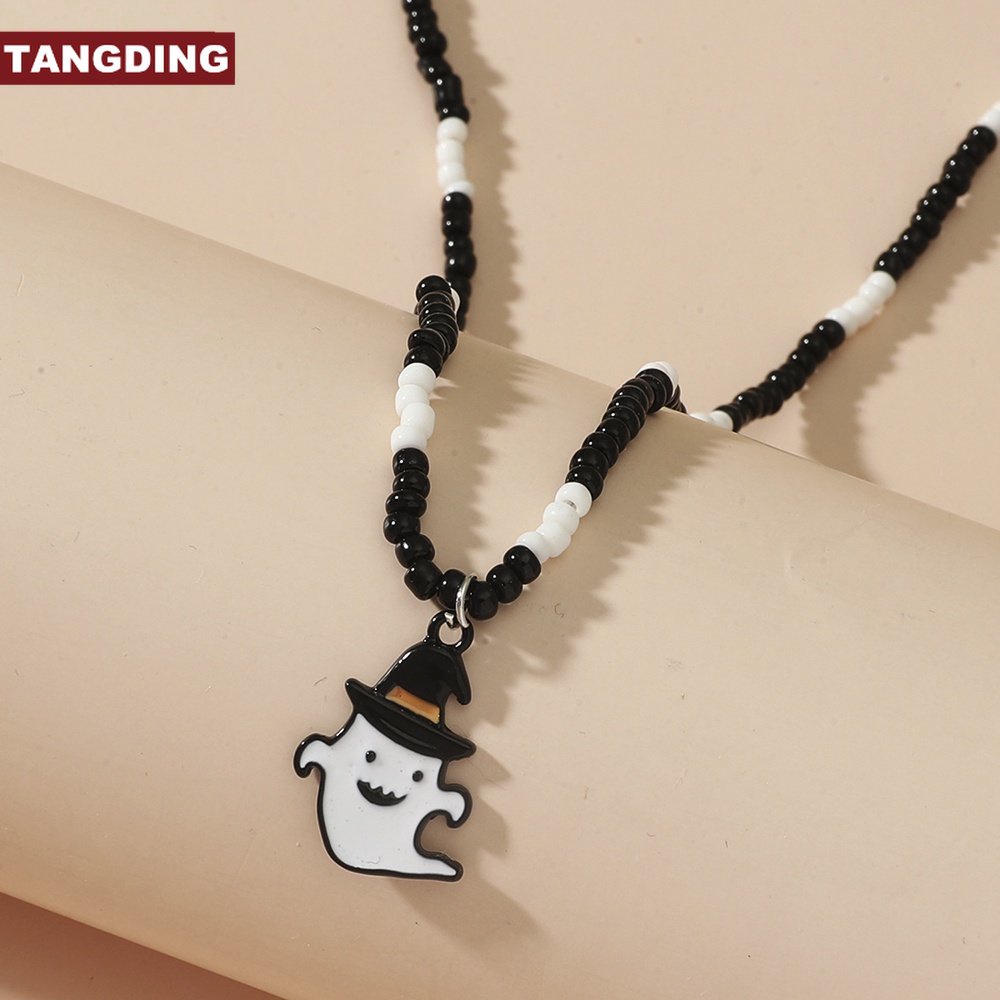 【COD Tangding】Kalung Rantai Klavikula Handmade Gaya Boho Warna Hitam Dan Putih Untuk Hadiah Halloween