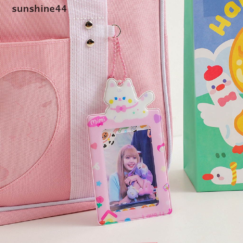 Sunshine Holder Kartu Foto Wanita Motif Kucing Kpop Kawaii Dengan Rantai Pelindung