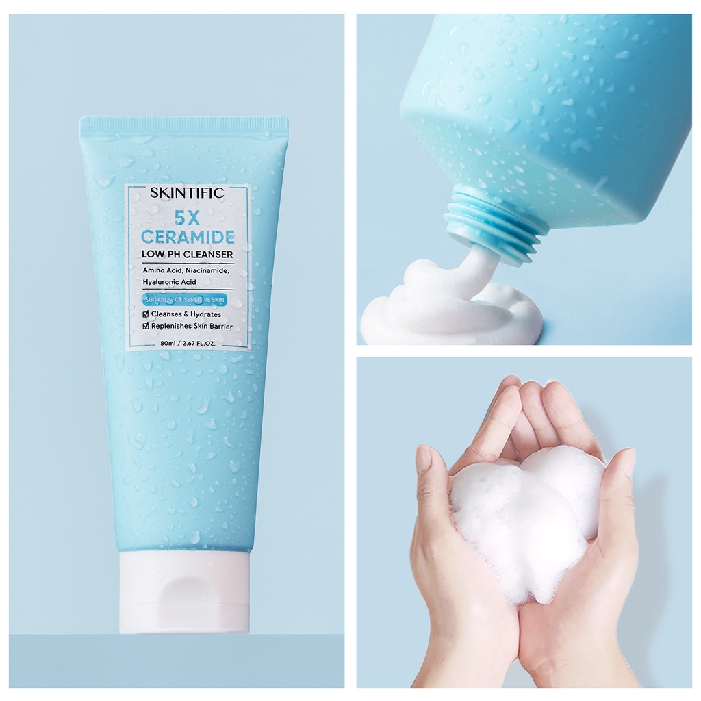SKINTIFIC - 5X Ceramide Low pH Cleanser Facial Wash Gentle Cleanser For Sensitive Skin 80ml Face Wash Sabun Cuci Wajah
