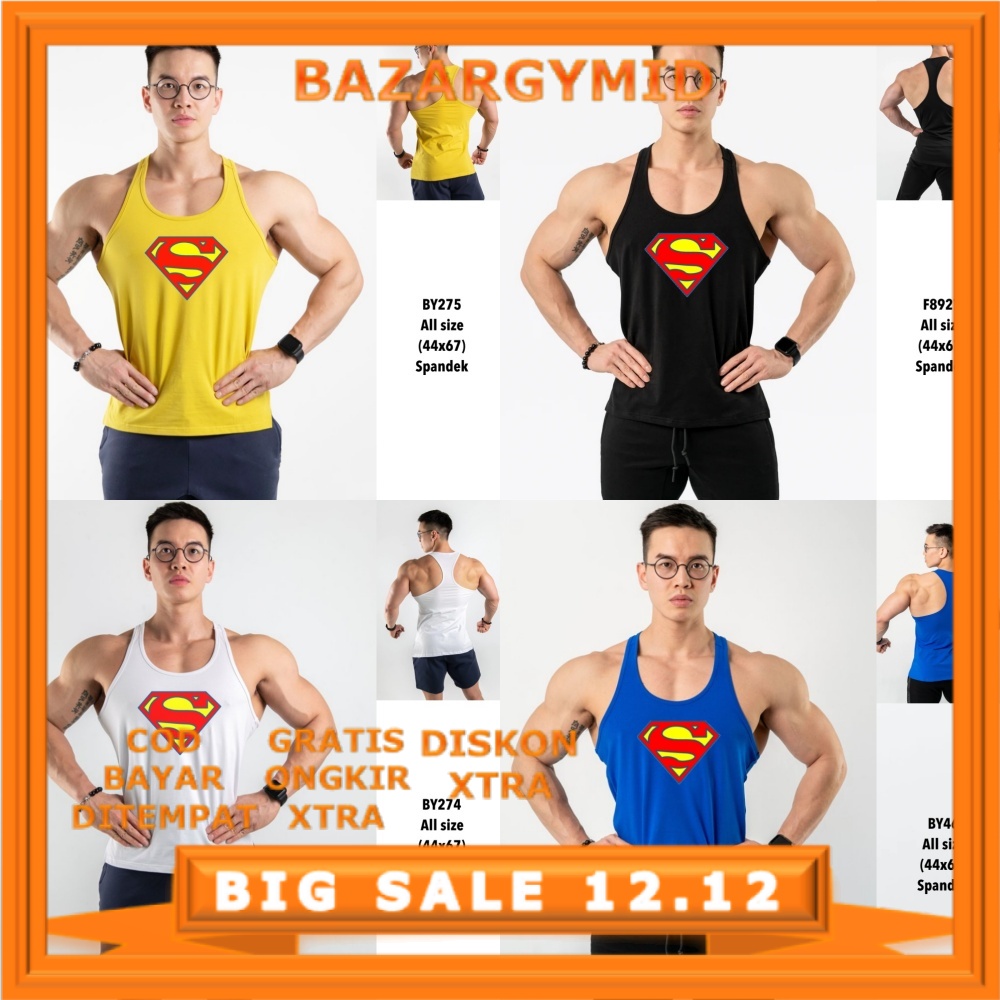 SINGLET OLAHRAGA PRIA TANK TOP GYM FITNESS SPORT BAJU PAKAIAN LARI RUNING BODY PUMP CROSSFIT LESSMIL