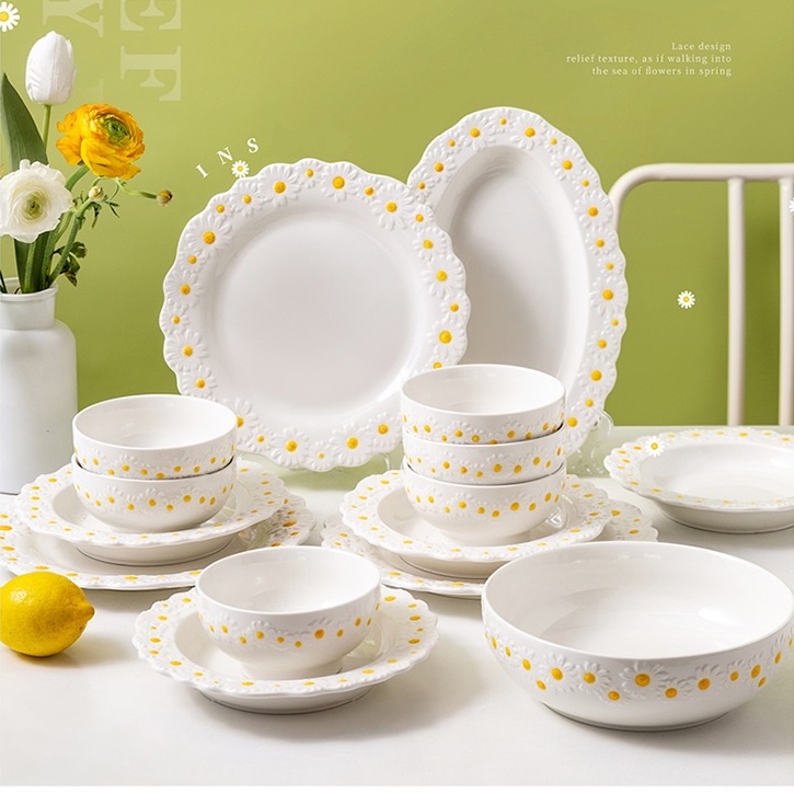 Jual Piring Mangkuk Daisy Estetik Daisy Tableware Ceramic Piring