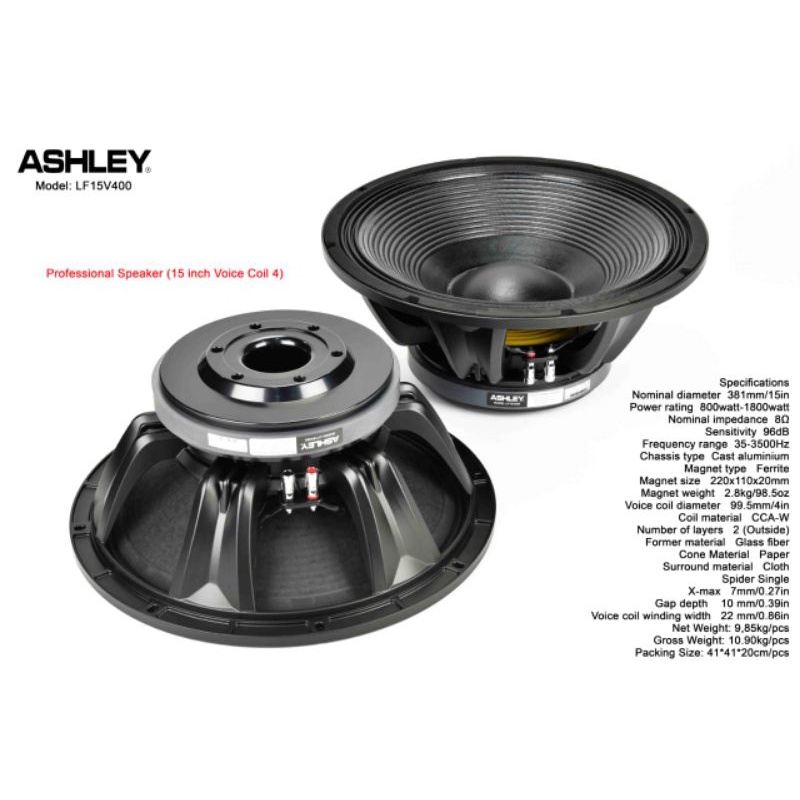 Speaker Component 15 Inch Ashley LF15V400 Original Coil 4 Inch 800 Watt Woofer Low Sub Glerr