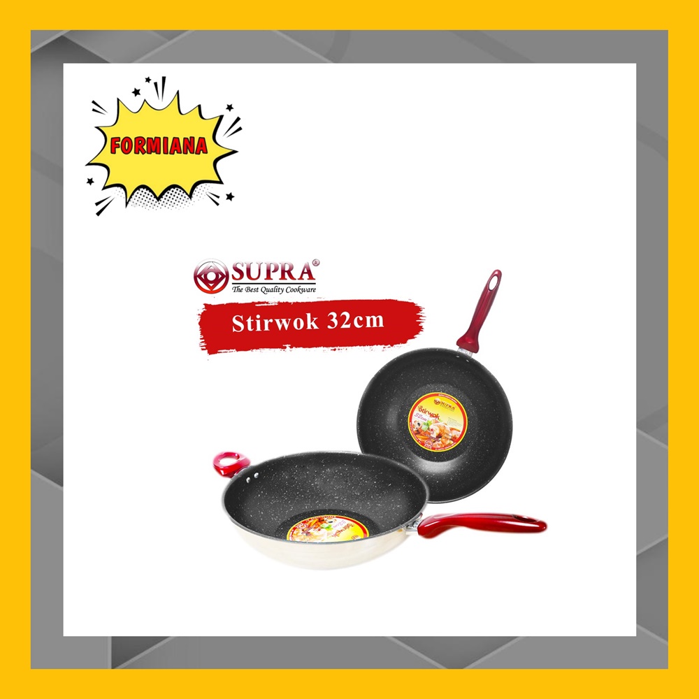 FM - Supra Wajan Anti Lengket Stir Wok 32 cm Stainless steel Marble /  Penggorengan Anti Lengket