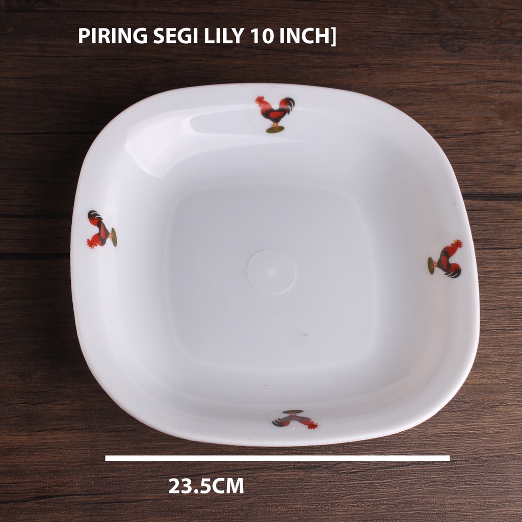 Piring Putih Motif Ayam Jago / Piring Segi Lily / Piring Makan Diameter 10 Cm