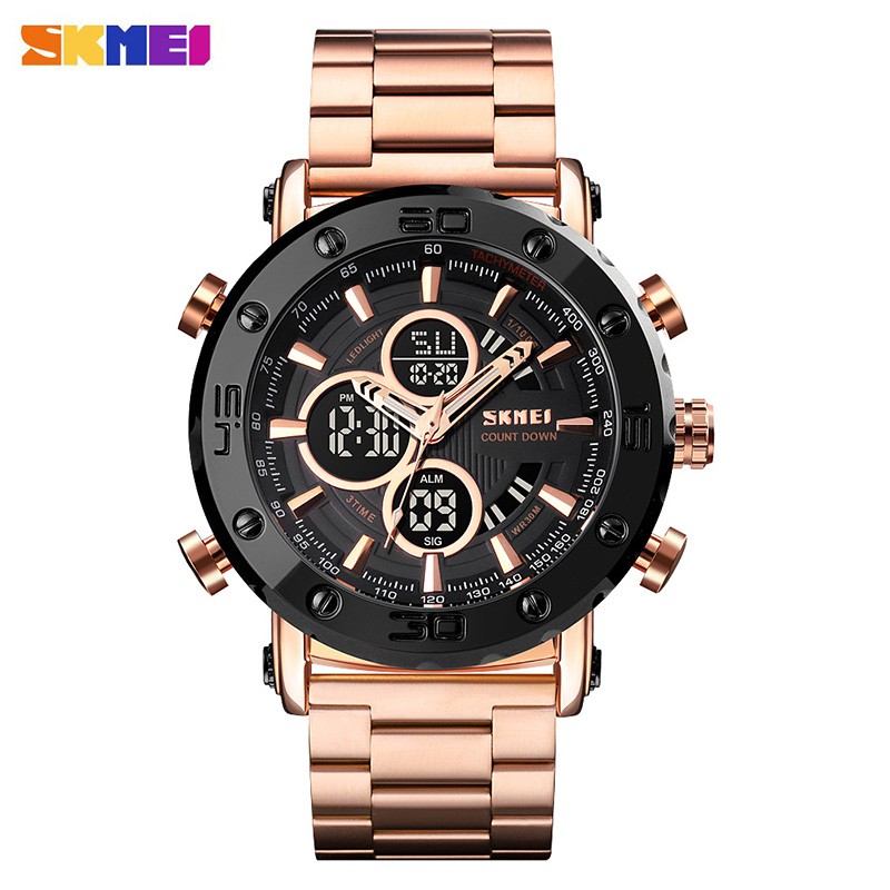 SKMEI 1636 Jam Tangan Pria Digital Analog Tali Stainless WATCHKITE WKOS