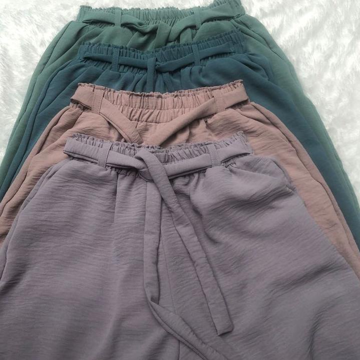 Bagus Banget.. KULOT CRINKLE AIRFLOW PREMIUM WARNA HITAM TALI PITA / DAILY KULOT WANITA HIGHWAIST / 