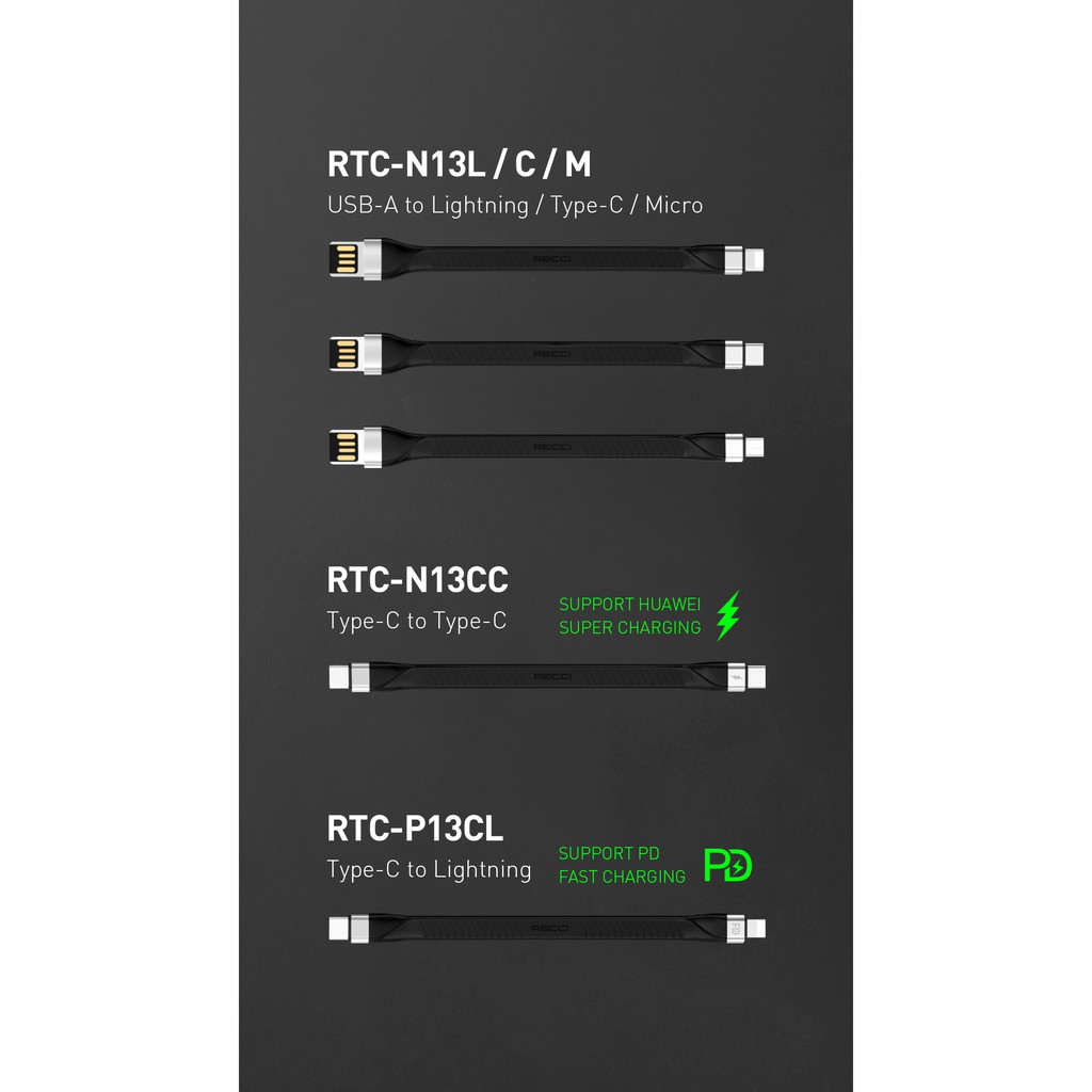 Charger 2.4A Type-C to Type-C Fast Charging Cable 15cm RTC-N13CC Hitam RECCI