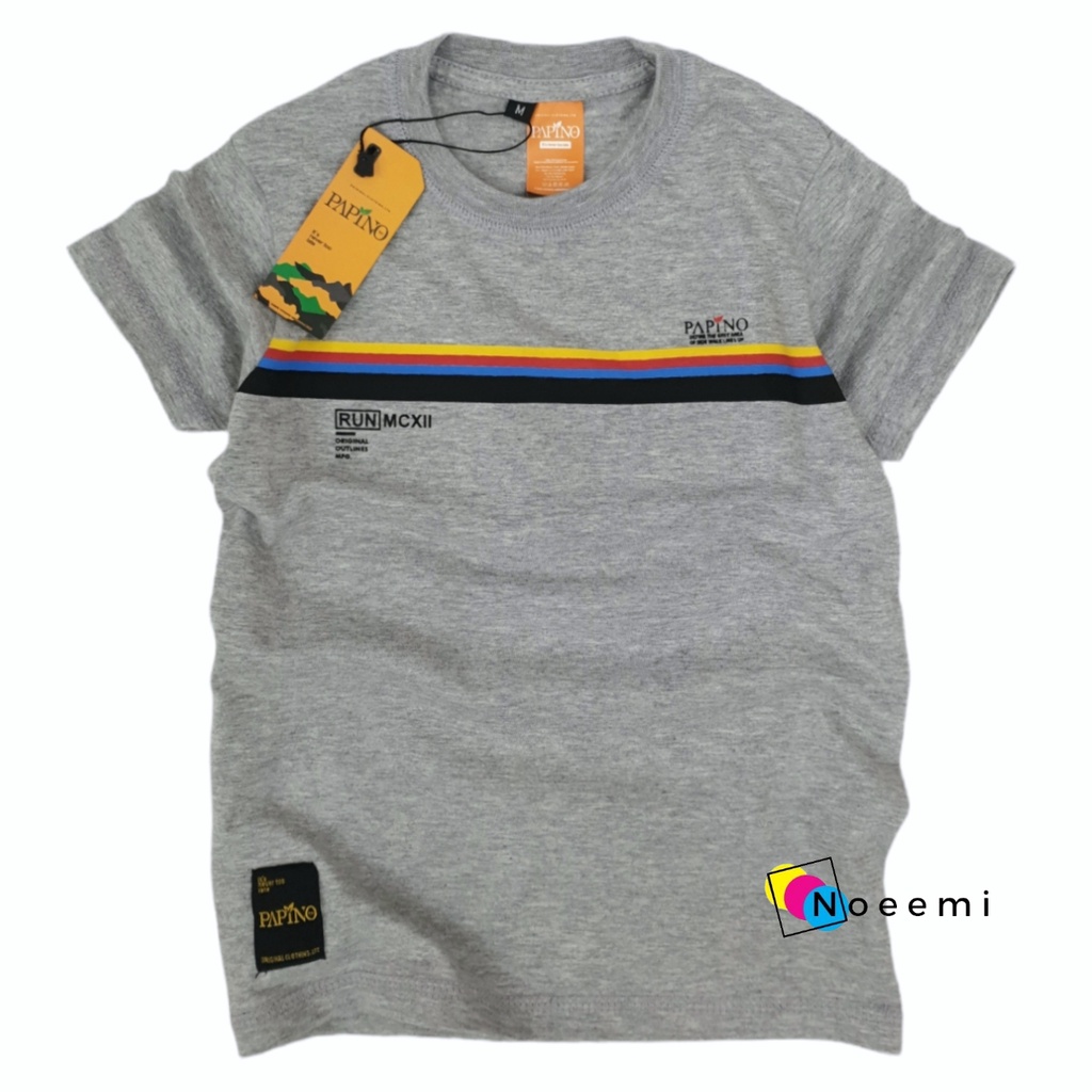 Papino Baju Kaos Anak Laki Laki 1-12 Tahun Pakaian Distro Oblong Salur Abu