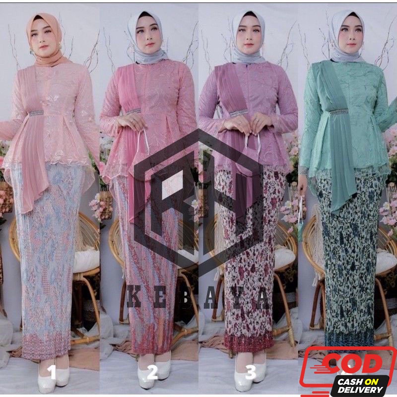 Kebaya Modern Brukat Wisuda dan Pesta Model Aurora Selendang