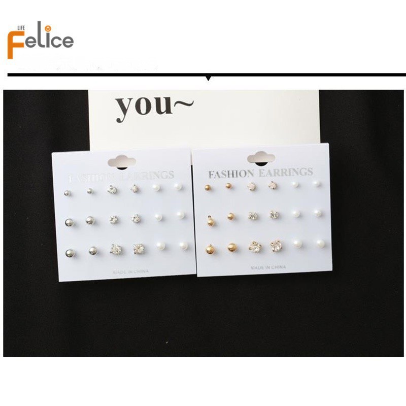 ✨Felicelife felicelife Masker Penutup Mata✨9pcsset Anting Tusuk Aneka Desain Gaya Koreasimplepopuler Untuk Wanita