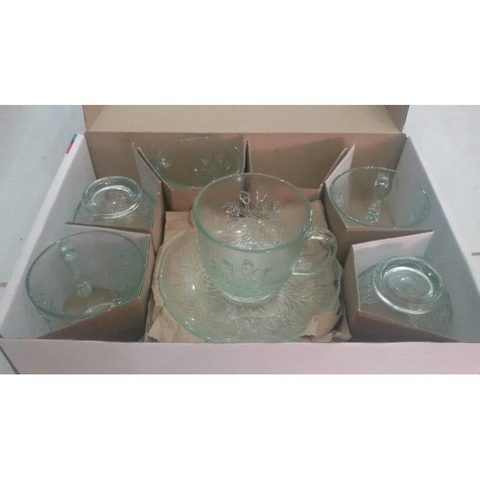 Cangkir Set / Tea Set / Kopi Set Bening 6 Galaxy Rose