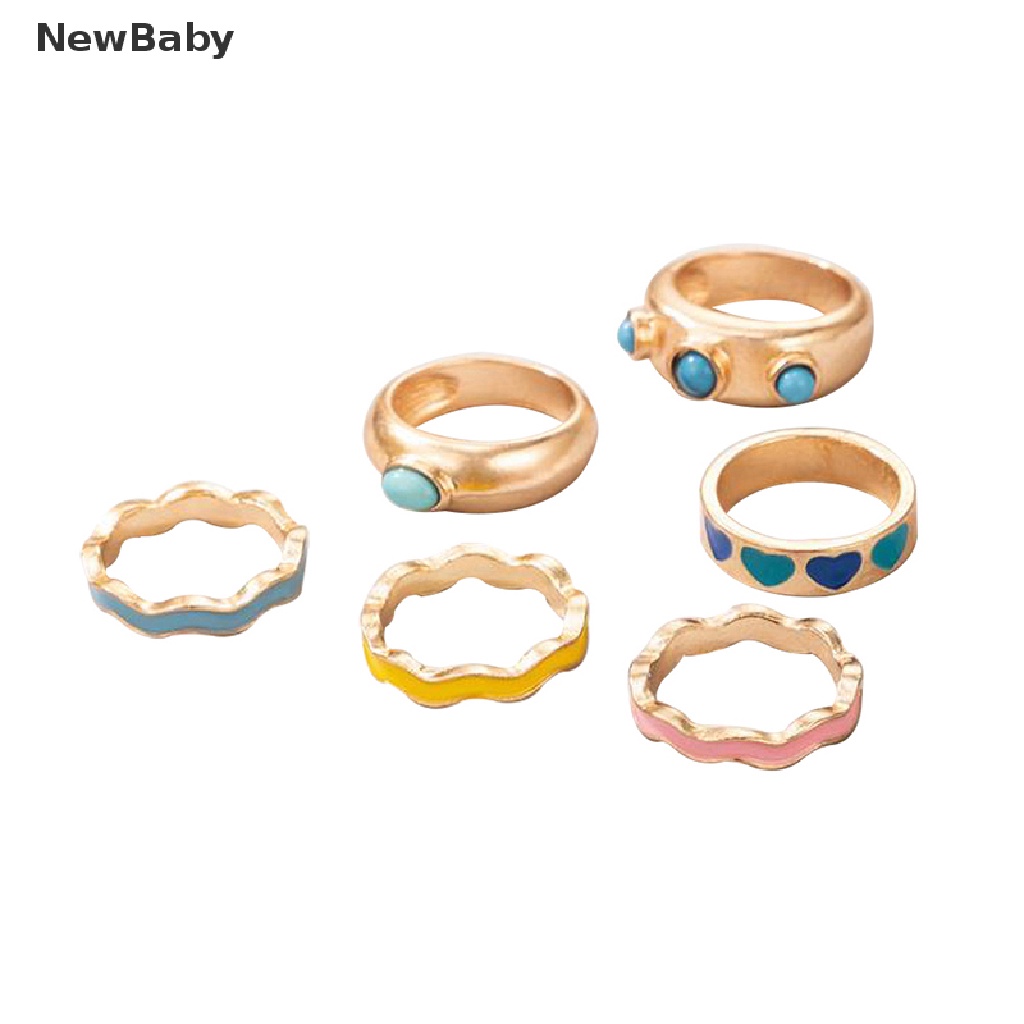 6pcs / set Cincin Enamel Model Tetesan Minyak Untuk Wanita