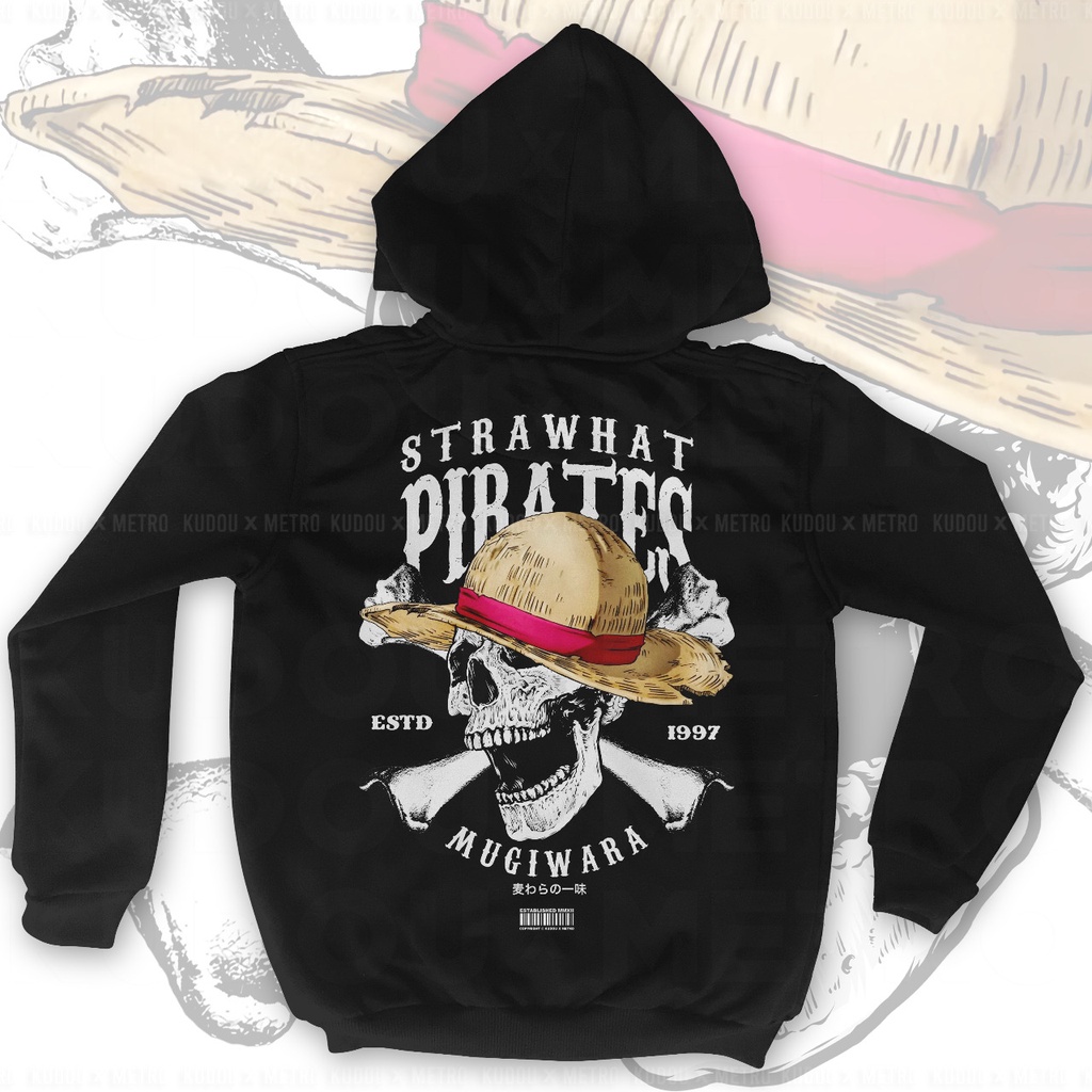 Hoodie Strawhat Skull Mugiwara Black Anime Manga One Piece Premium Unisex