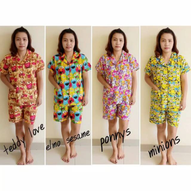 [Fashion Muslim] Baju tidur HOTPANTS motif | piyama karakter | kartun | murah