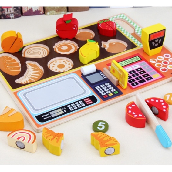 KABI Wooden FRUIT STORE Board Puzzle Game / Mainan Kayu Pretend Play Anak Masak-Masakan / Mainan Pretend Play Kasir Fruit Store / Mainan Toko Buah-Buahan Anak / Mainan Edukasi Puzzle Kayu Berkualitas