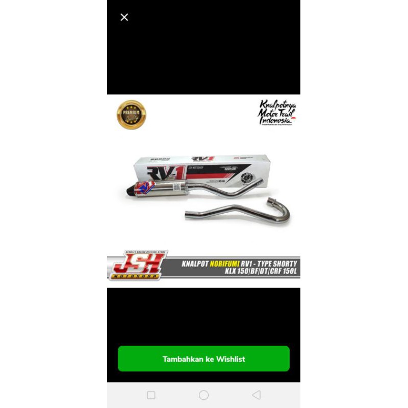 knalpot rv1 shorty klx crf