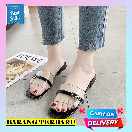Sepatu Heels Hils Hil Hells Hak Flat Teplek Pesta Transparan Pesta Kondangan Kaca Wanita Cewek Shoes