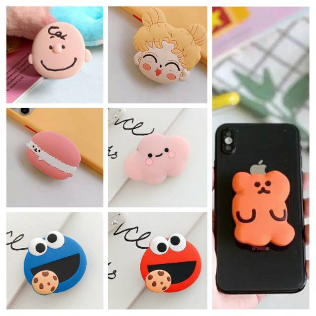 Charlie Brown Usagi Sailormoon Pink Cloud Orange Bear Elmo Cookie Monster Cute 3D Doll Popsocket