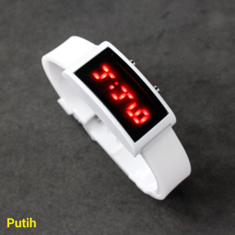 Jam Tangan LED Watch Kotak Cewek Cowok Strap Rubber Warna SEGI KAPSUL