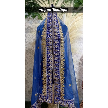 Selendang india ori / dupatta india / selendang pengantin indial-Biru
