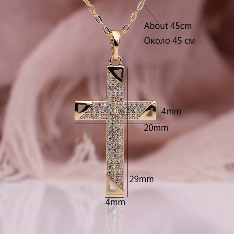 Kalung Rantai Rose Gold Liontin Salib Hollow Hias Zircon Untuk Wanita