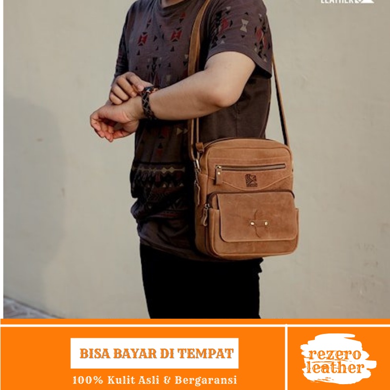tas selempang pria kulit asli sling bag soren untuk kerja kantor bahan crazy horse kulit sapi asli m