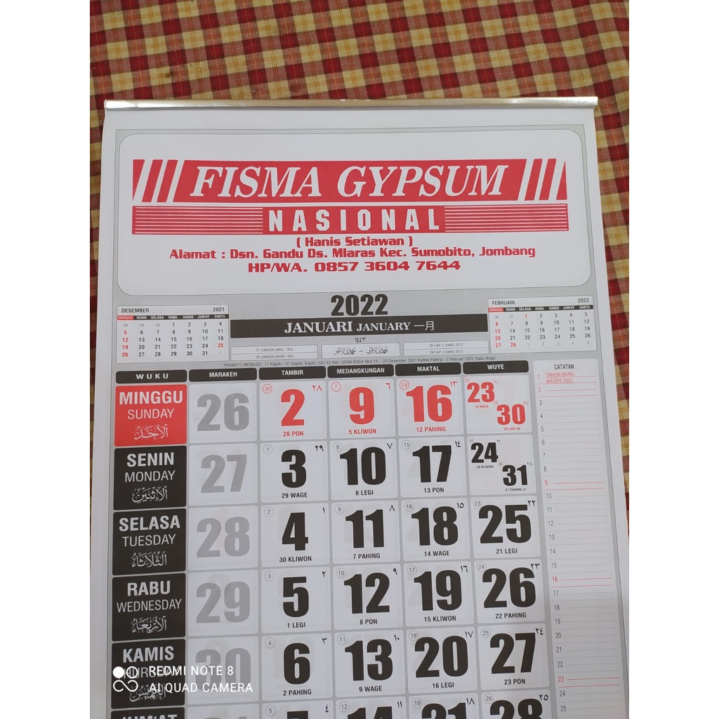 

KUSTOM | custom | Kalender Dinding 2022 HVS | minim pembelian 25 pcs | Kalding 2022