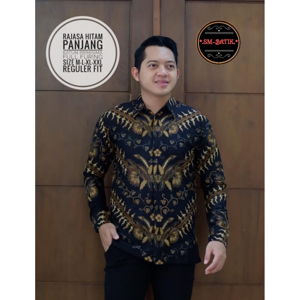 Promo Rajasa Hitam Batik Lengan Panjang Full Furing Katun Primisima Hq Size M-xxl Batik Solo Sm Batik gBdyDepImVjZEyy
