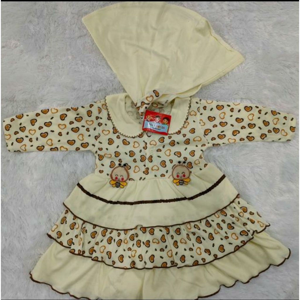 BABY GAMIS SET HIJAB BAHAN KAOS ADEM/GAMIS KARAKTER ANAK